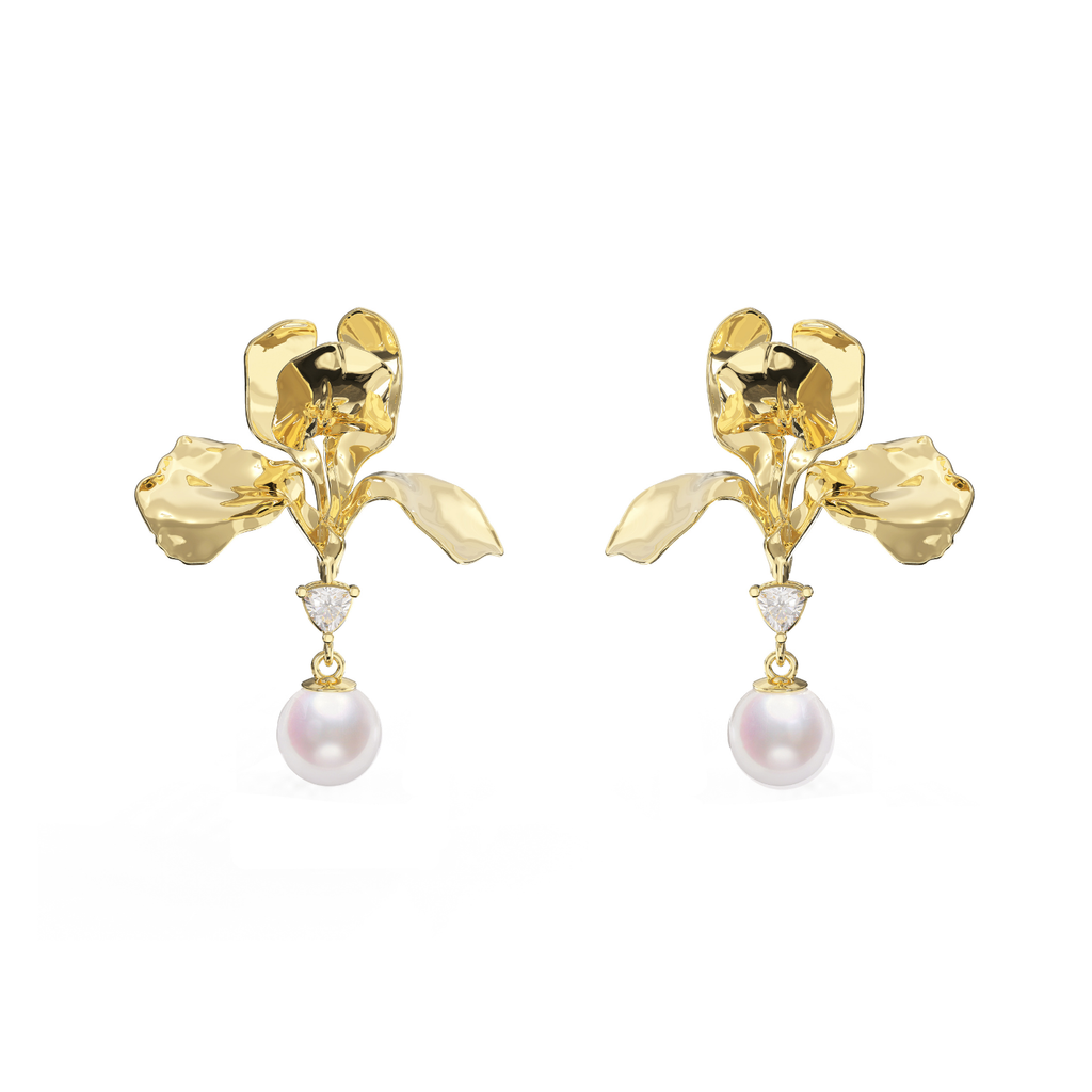 Iris Earrings with pearl pendant