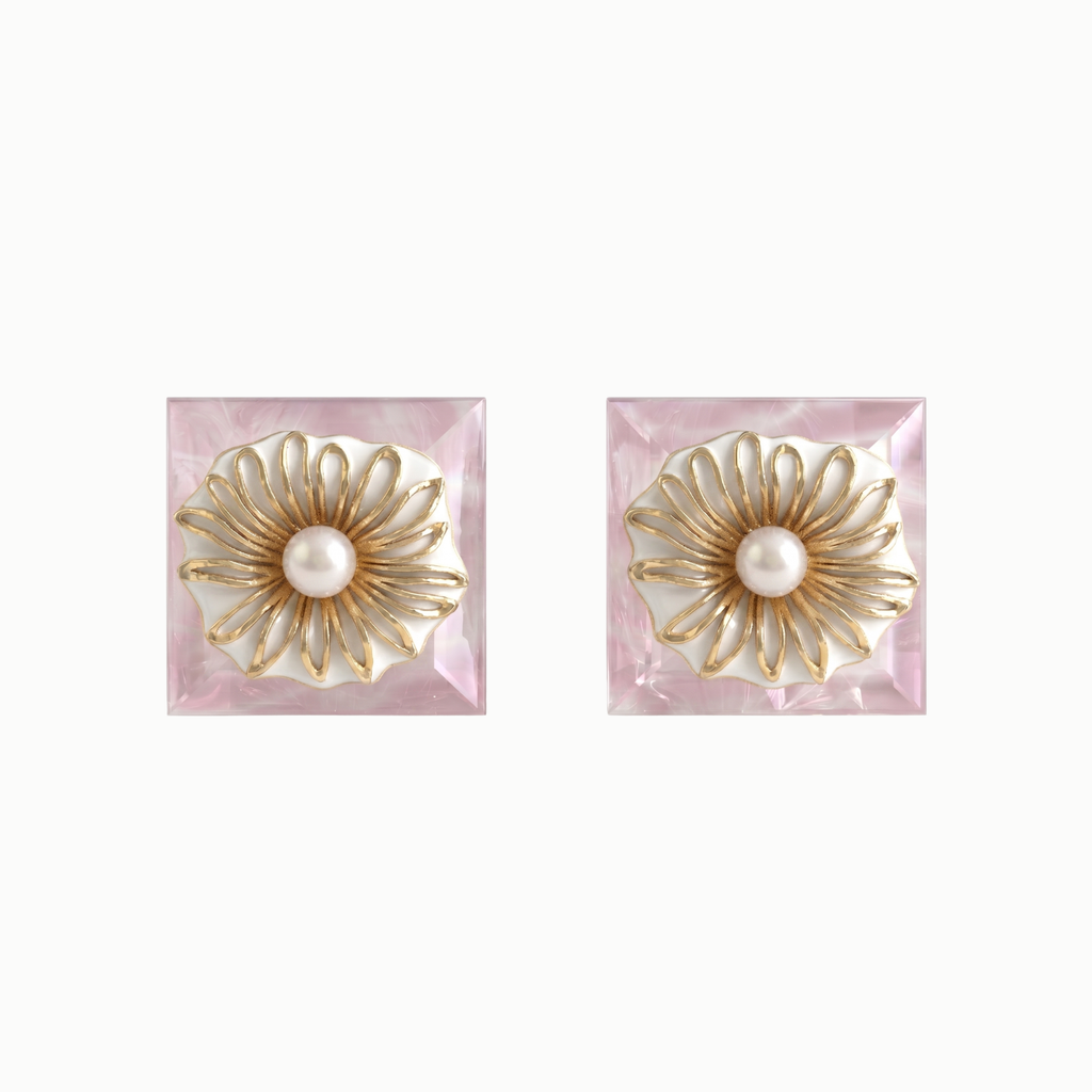 Chinese Chrysanthemum Pink Crystal Earrings / SANYU