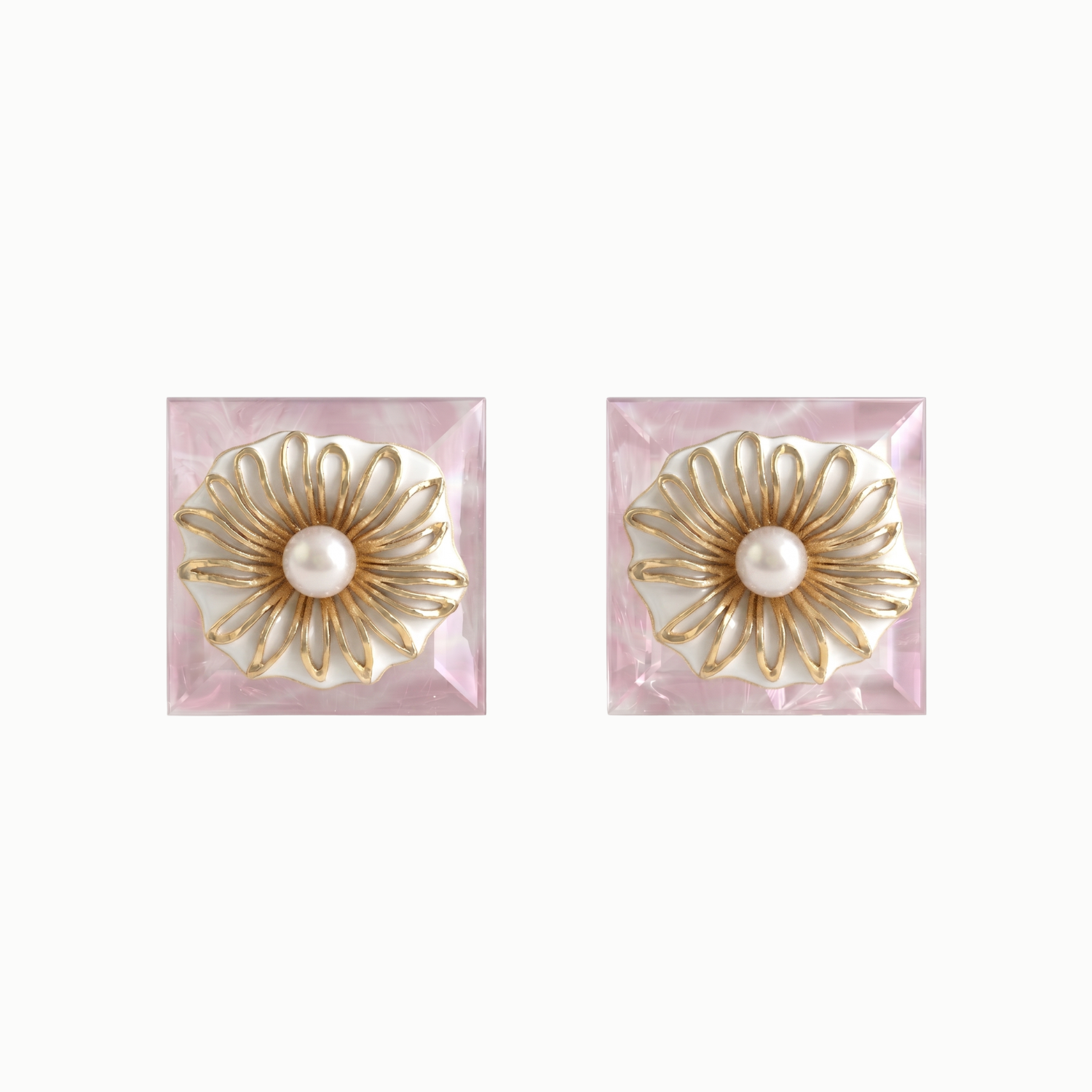Chinese Chrysanthemum Pink Crystal Earrings / SANYU