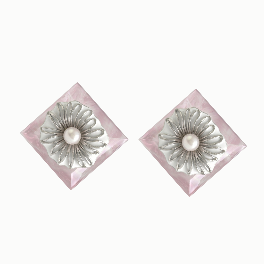 Chinese Chrysanthemum Pink Crystal Earrings / SANYU