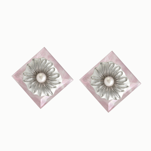 Chinese Chrysanthemum Pink Crystal Earrings / SANYU