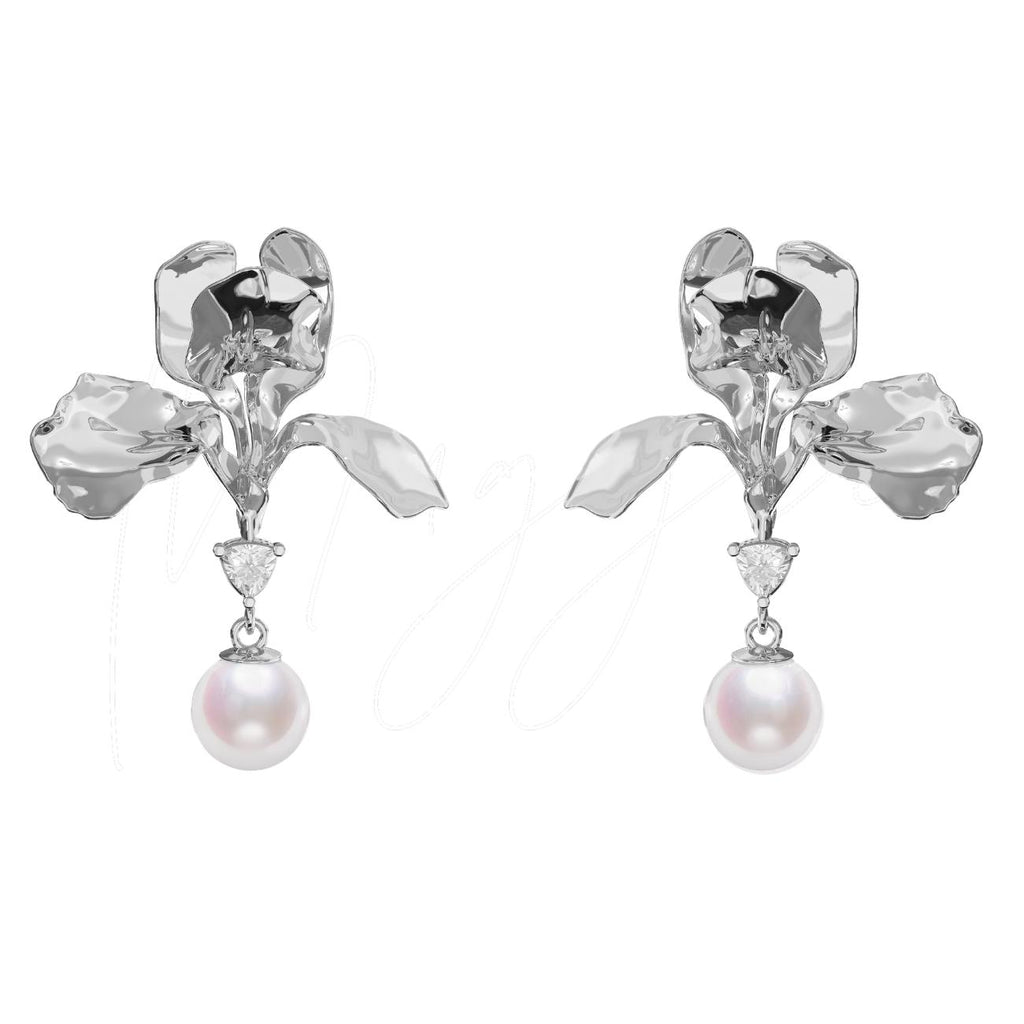Iris Earrings with pearl pendant