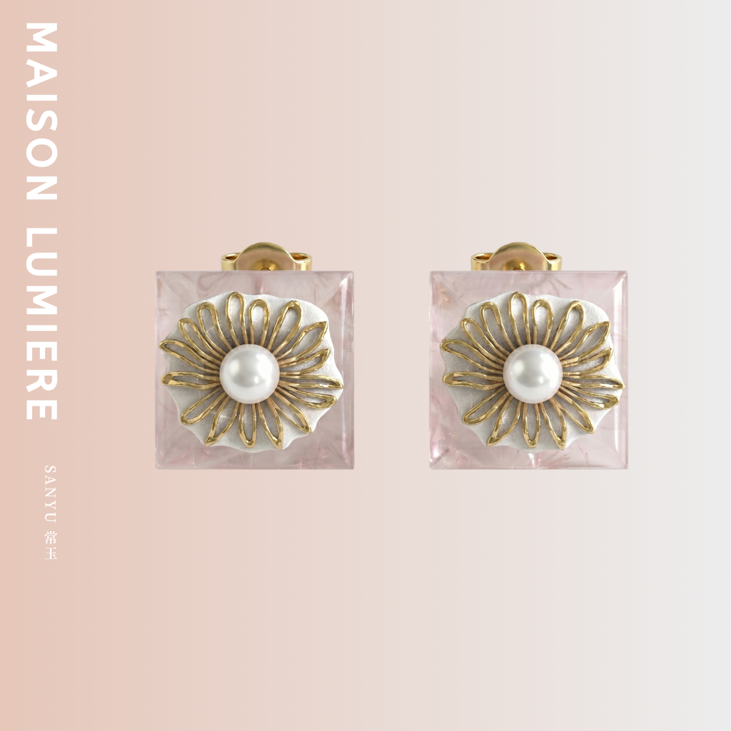 SANYU Chinese Chrysanthemum Pink Crystal Earrings