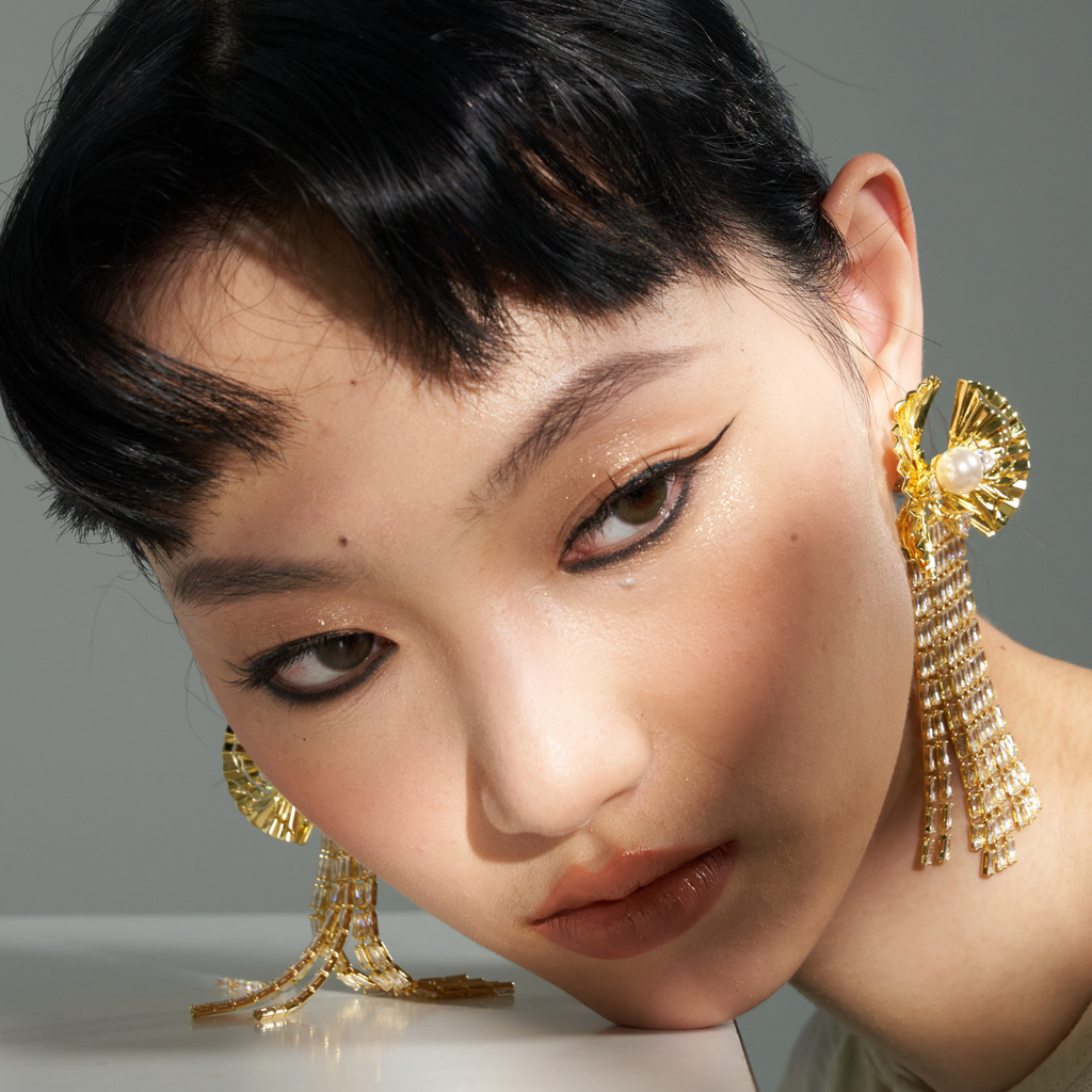 Moth Orchid Gem Tassel Drop Earrings / The Orchid