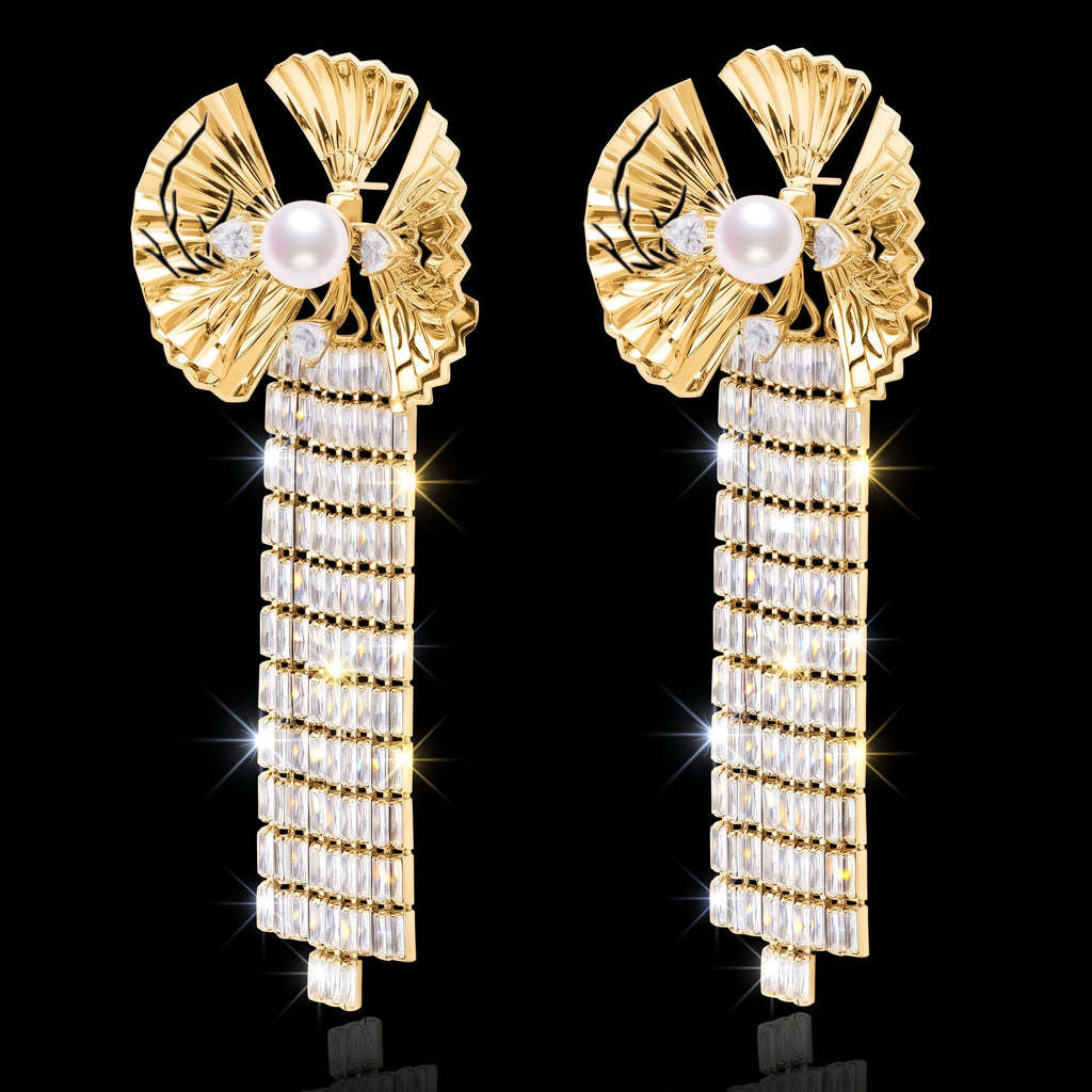 Moth Orchid Gem Tassel Drop Earrings / The Orchid
